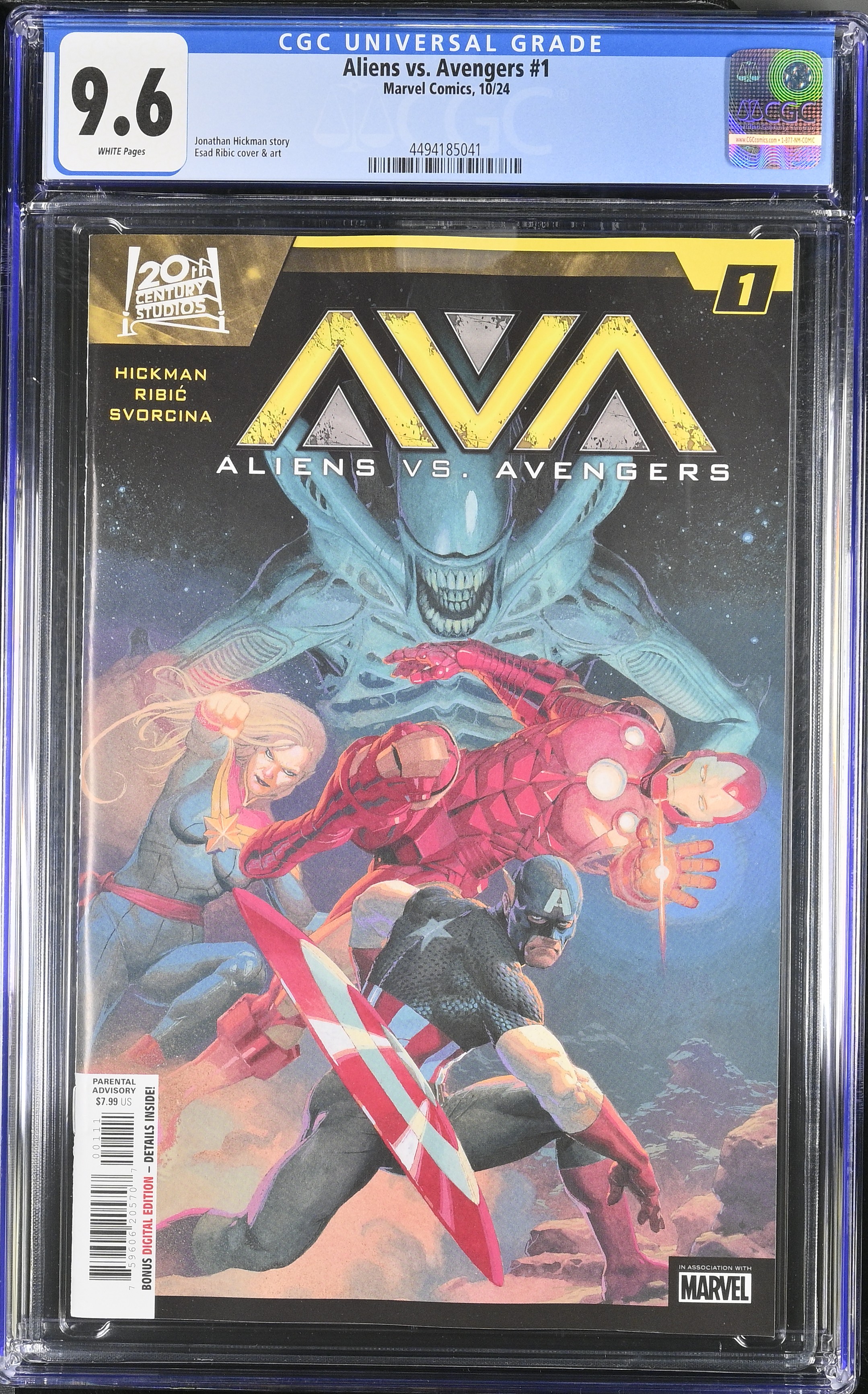Marvel Comics Aliens Vs Avengers #1 Cover A Hickman Ribic First Print CGC 9.6