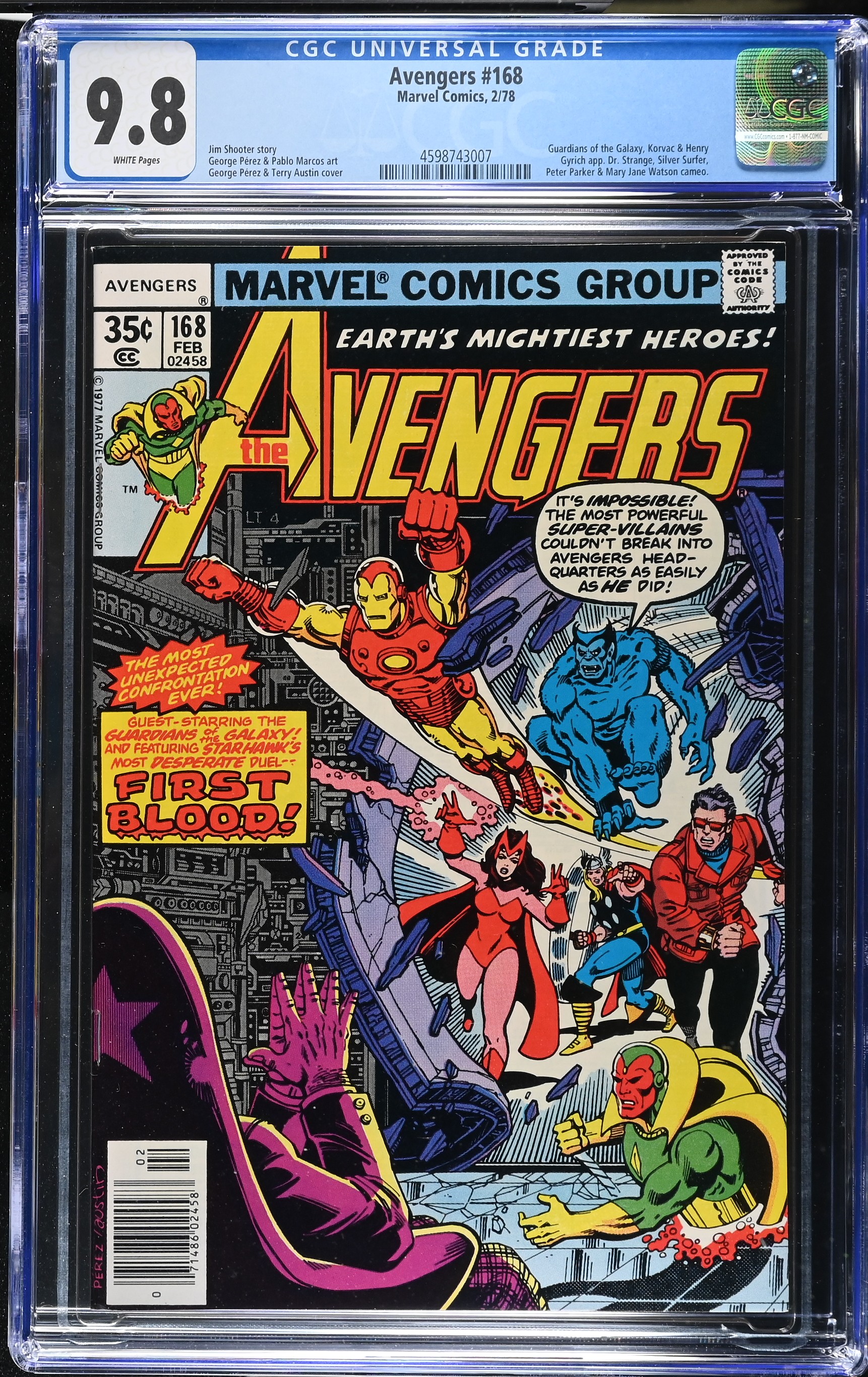 1978 Avengers #168 CGC 9.8 Marvel Comics