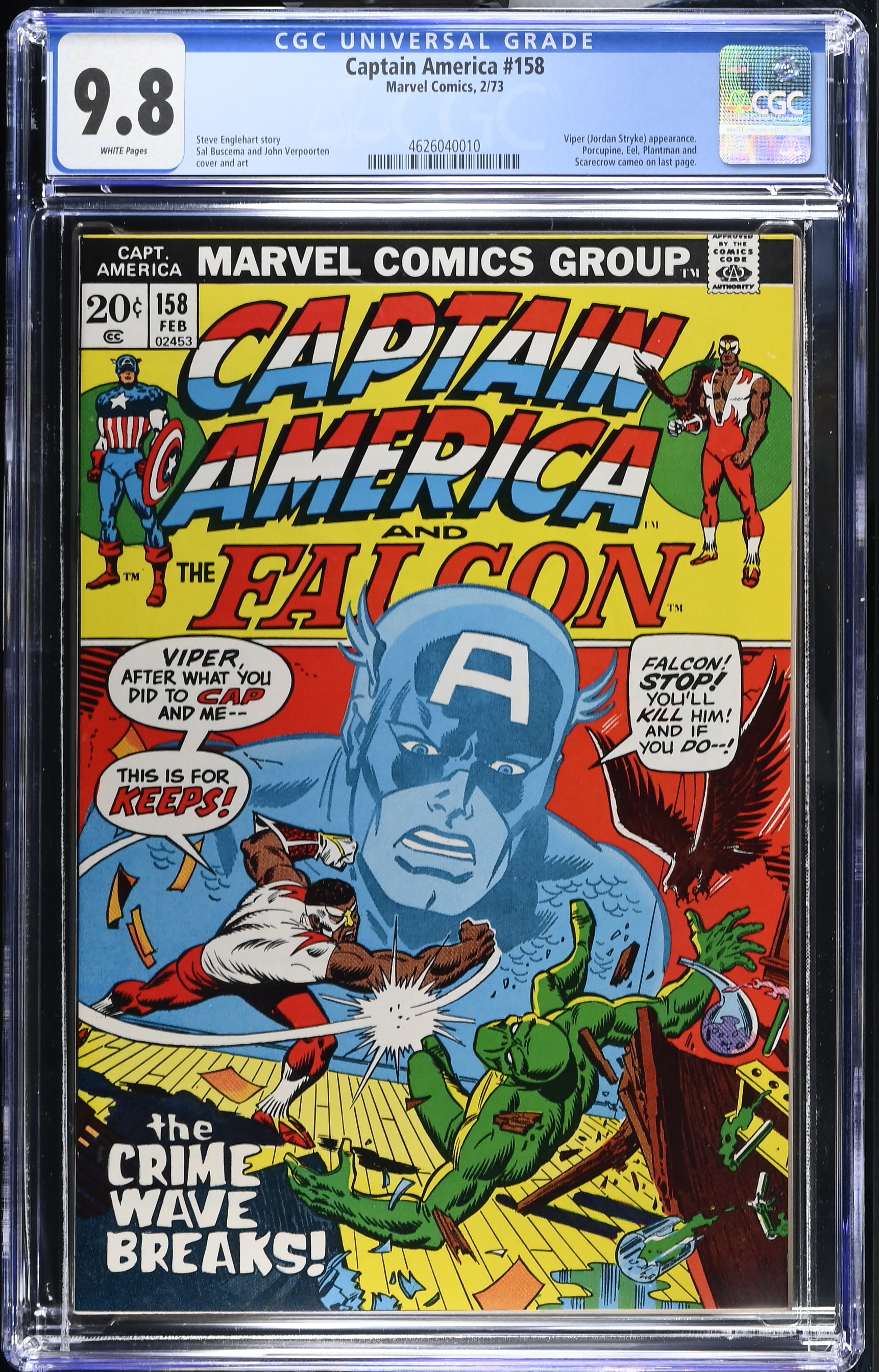 1973 Captain America #158 CGC 9.8 Marvel Comics