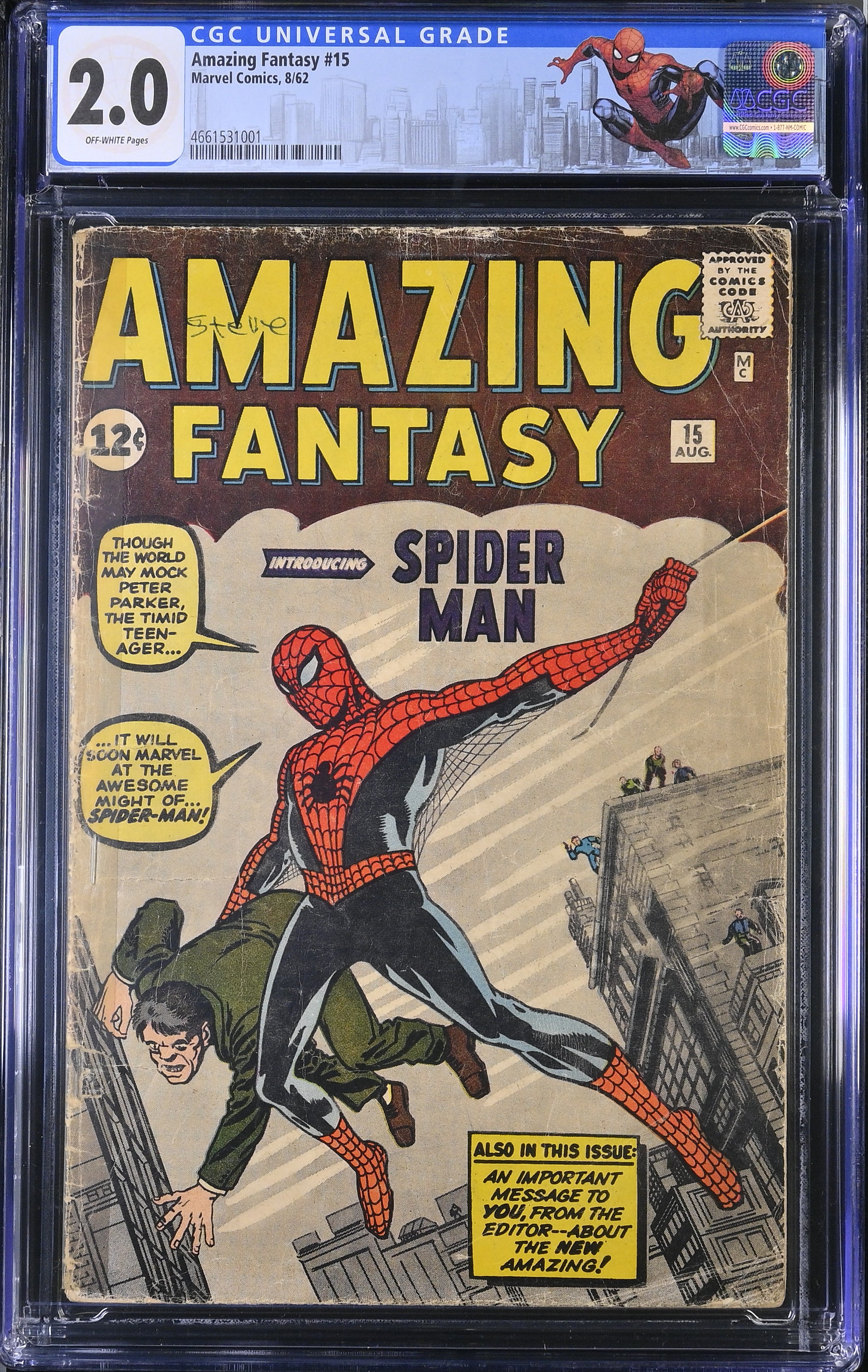 1962 Amazing Fantasy #15 CGC 2.0 Marvel Comics