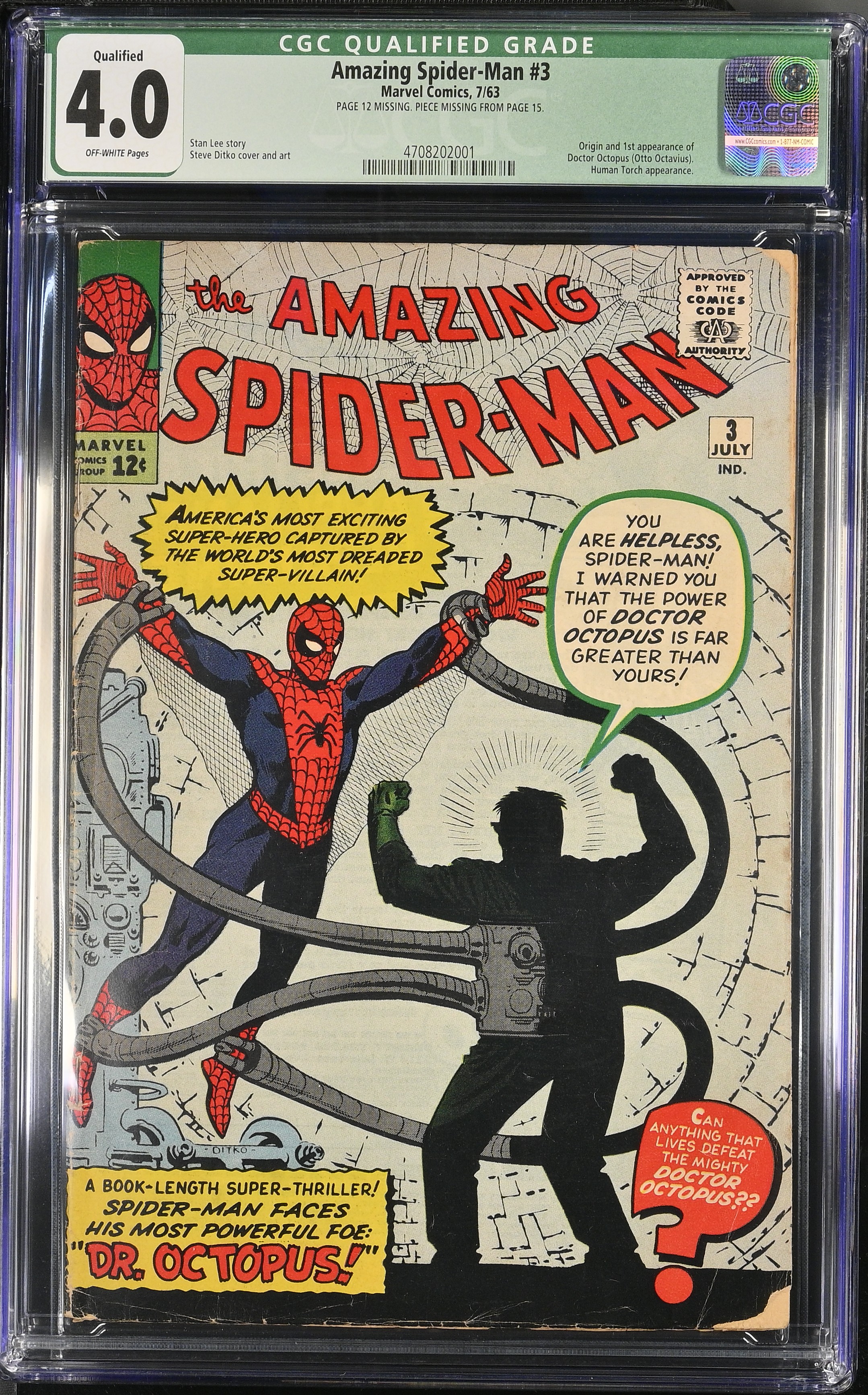 1963 Amazing Spider-Man #3 CGC 4 Marvel Comics