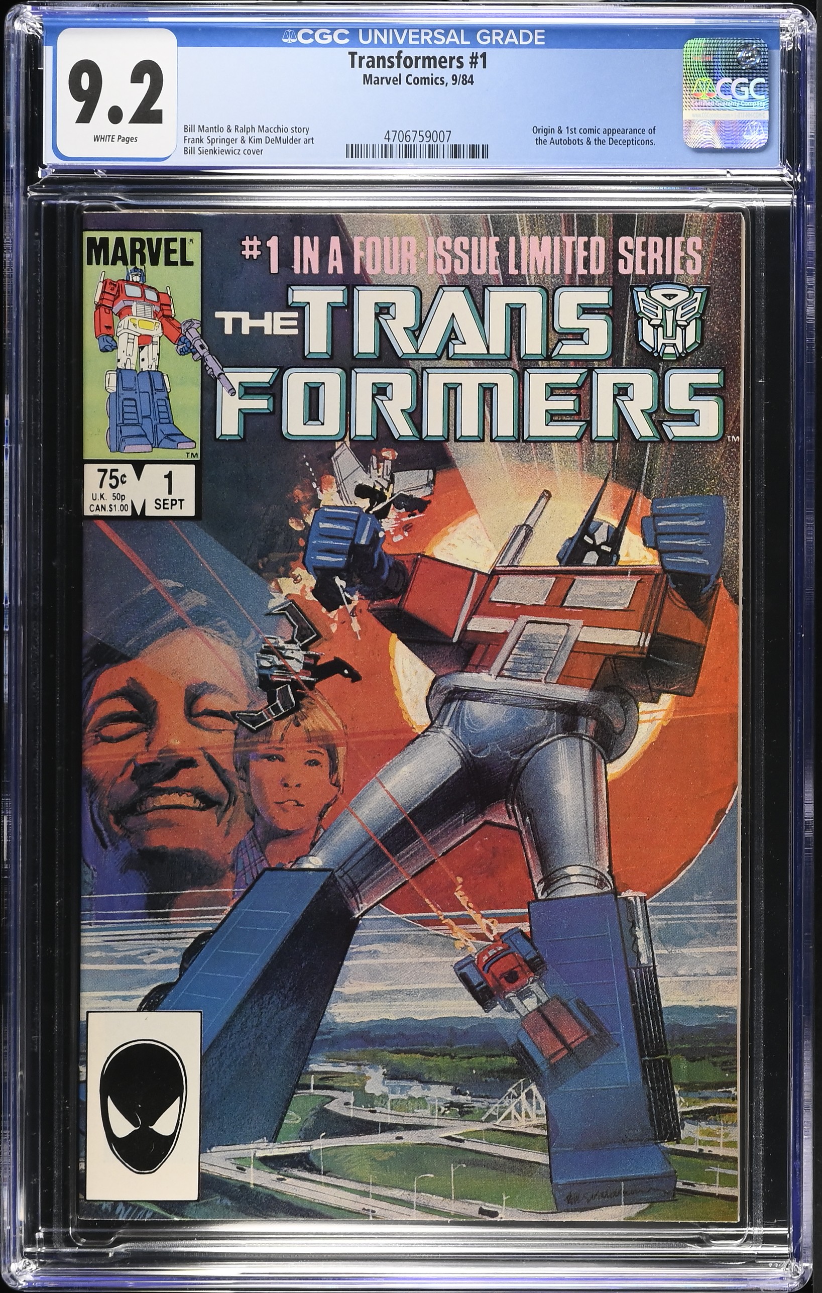 1984 Transformers #1 CGC 9.2 Marvel Comics