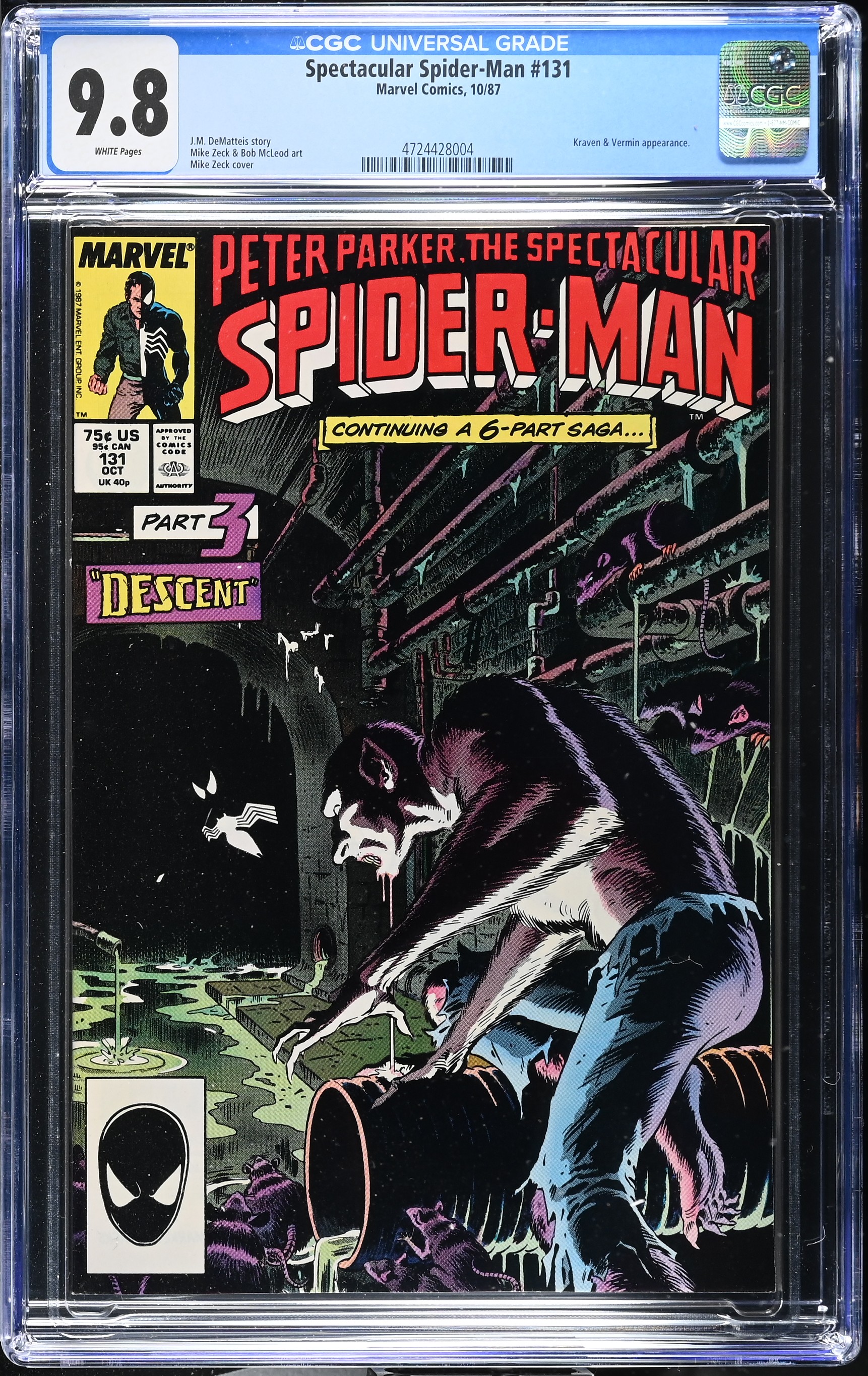 1987 Spectacular Spider-Man #131 CGC 9.8 Marvel Comics