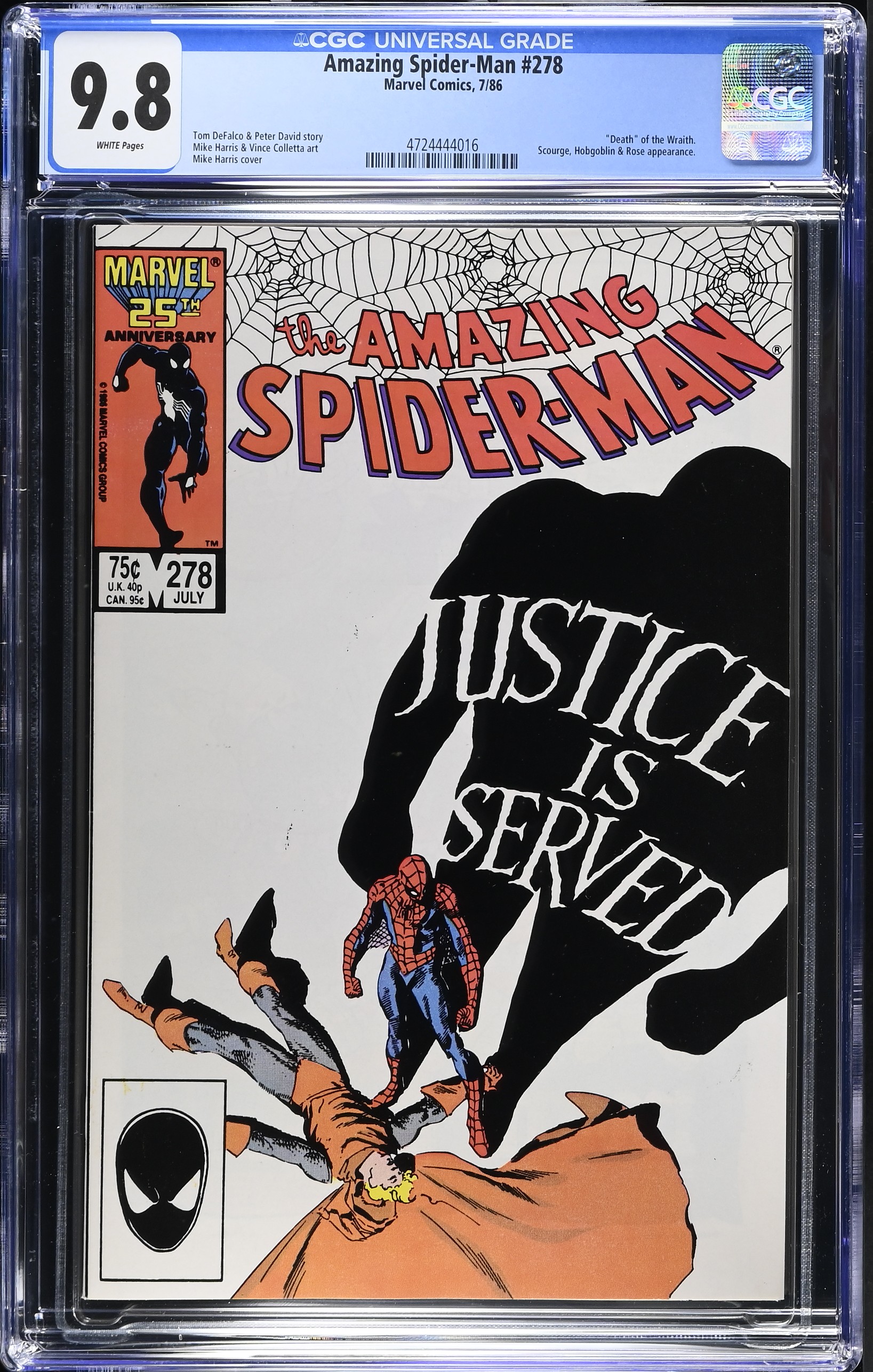 1986 Amazing Spider-Man #278 CGC 9.8 Marvel Comics