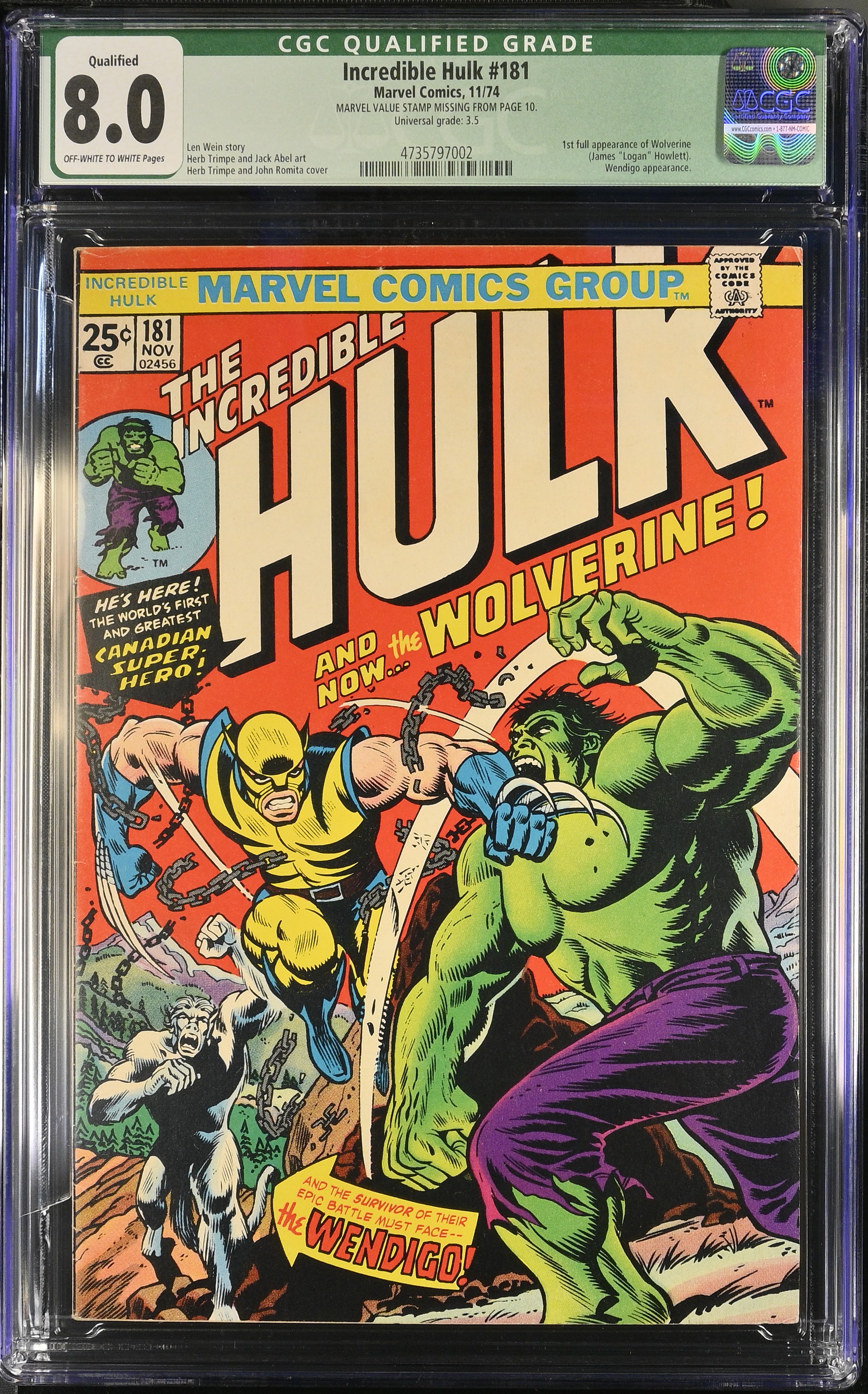 1974 Incredible Hulk #181 CGC 8 Marvel Comics