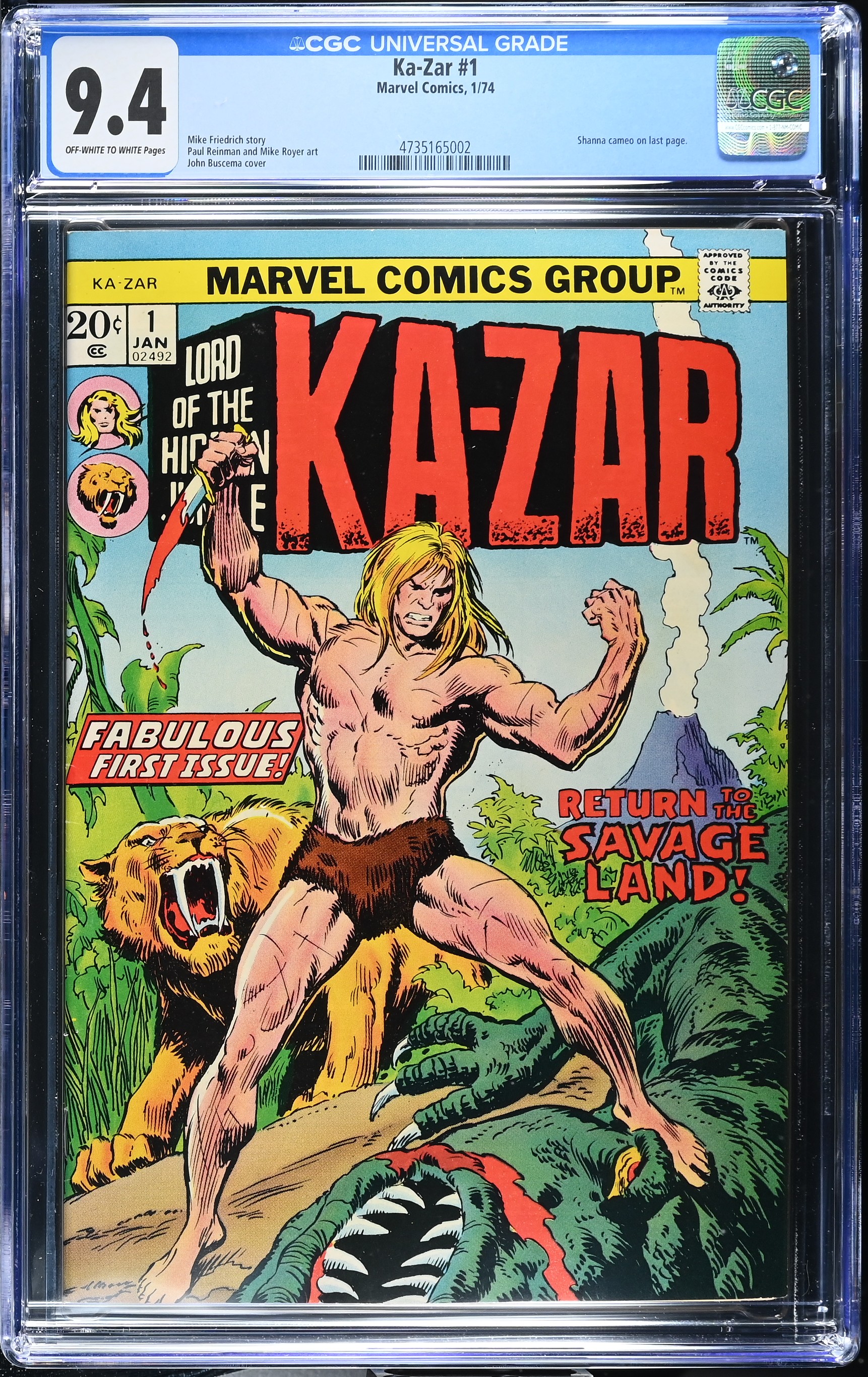 1974 Ka-Zar #1 CGC 9.4 Marvel Comics