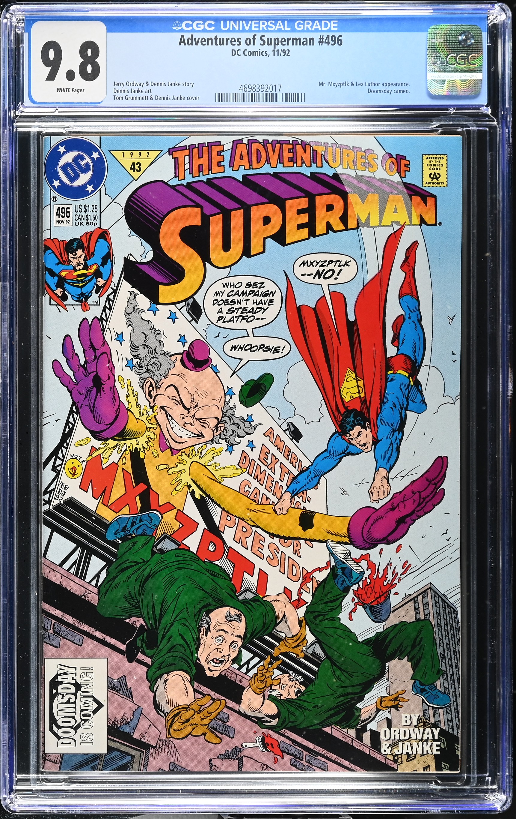 1992 Adventures of Superman #496 CGC 9.8 DC Comics